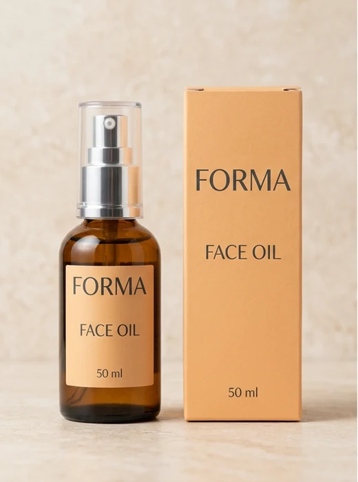 Face oil in an amber bottle with apricot carton