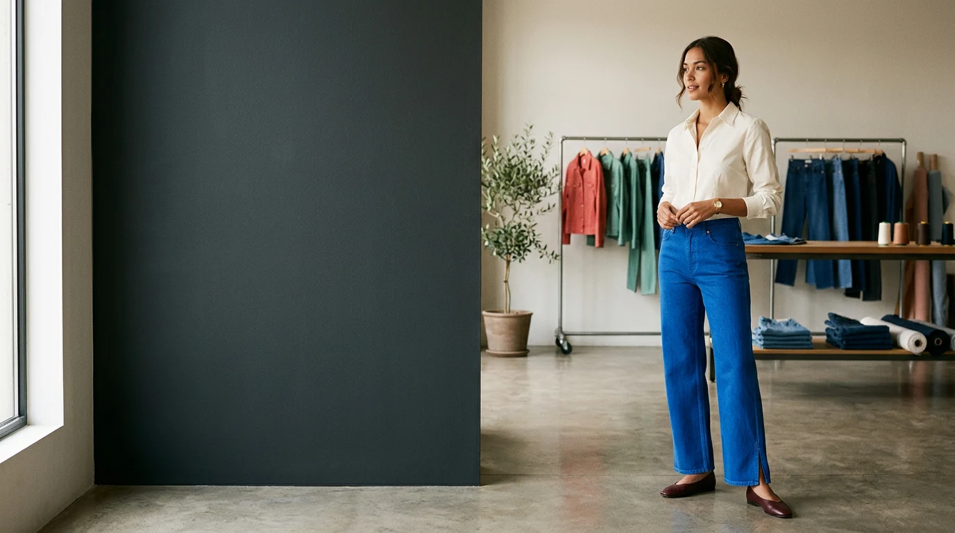 Cobalt denim in a fashion studio
